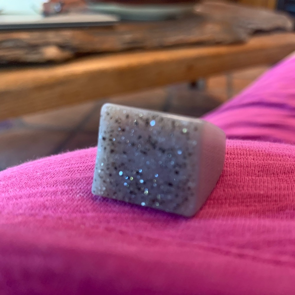 Handmade Geo Crystal Sparkling Druzy Statement Ring Square Carved 7